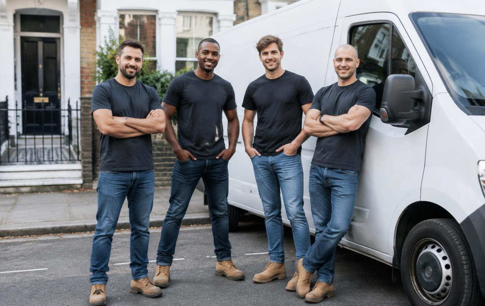 The Valier Removals team beside their van